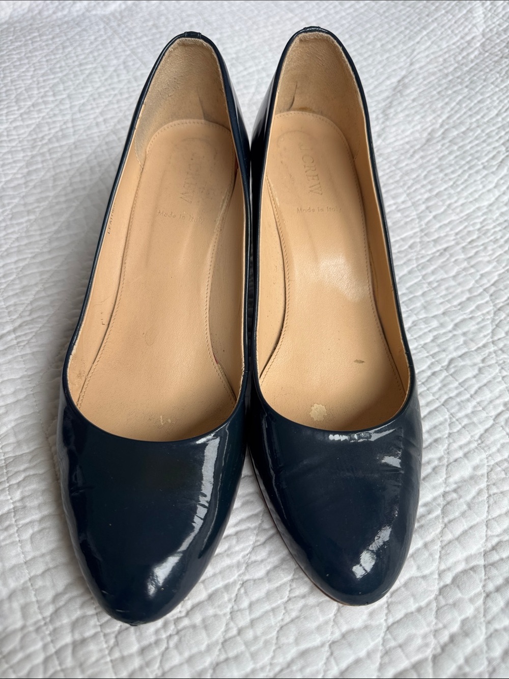 J Crew patent Leather Navy heel wedges